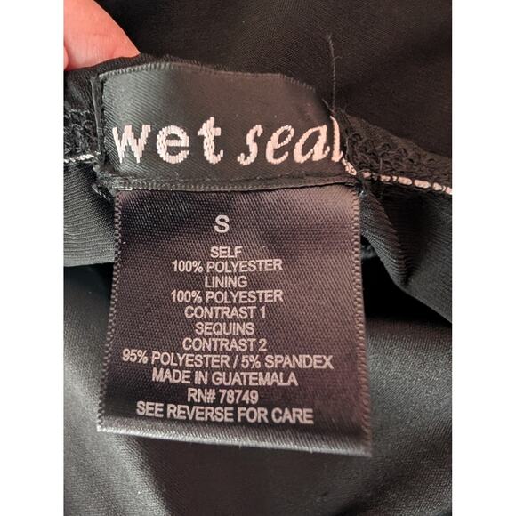 VTG Y2K Wet Seal Black Sequin Sheer Asymmetrical Gothic Chiffon Strapless Dress - Picture 7 of 9